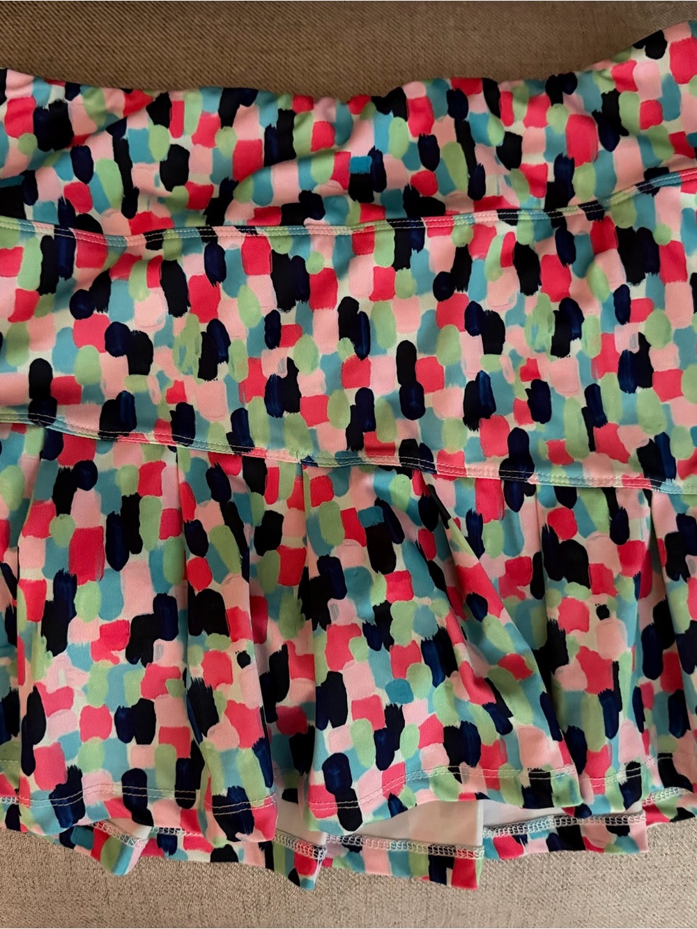 40 Lime Multicolor Mini Skirt with Brushstroke Print - Pink & Navy